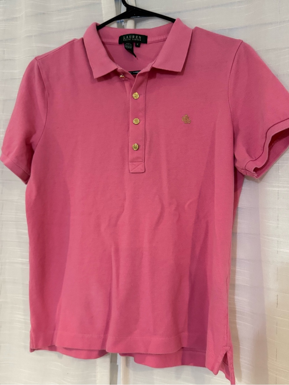 Ralph Lauren Women’s Medium Pink Polo with Gold Buttons